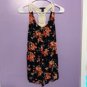 Floral romper, knit laced back.